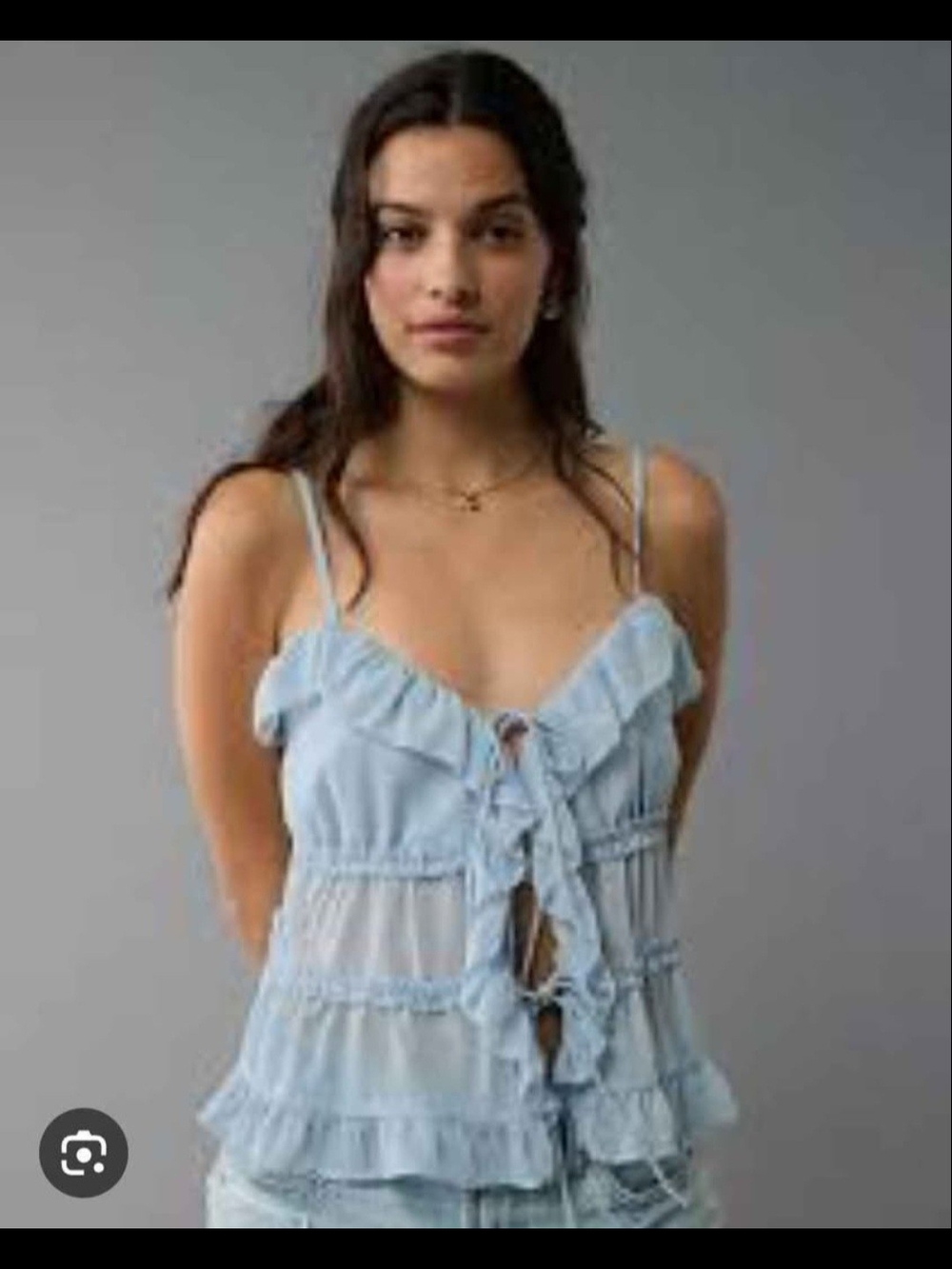 American Eagle Outfitters Light Blue Ruffle Tie-Front Tank